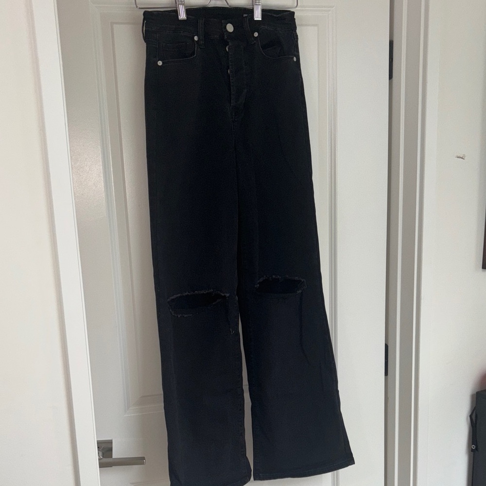 Blank NYC Black Wide-Leg Distressed Jeans